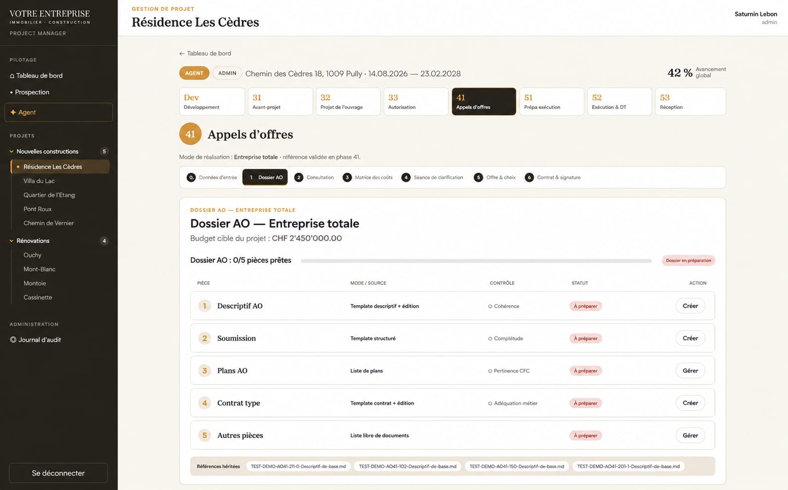 Project Manager Dubois Systems pour la gestion d’un appel d’offres de construction